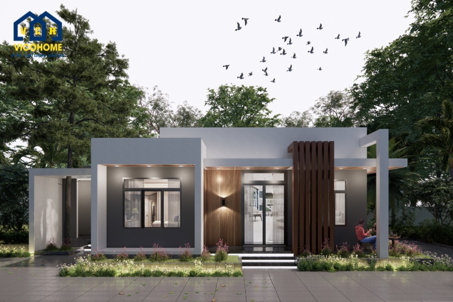 nhà 1 tầng 4 phòng ngủ hiện đại