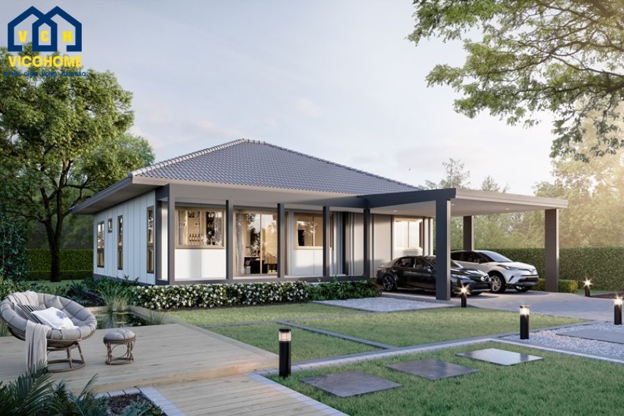 nhà 1 tầng 4 phòng ngủ mái nhật