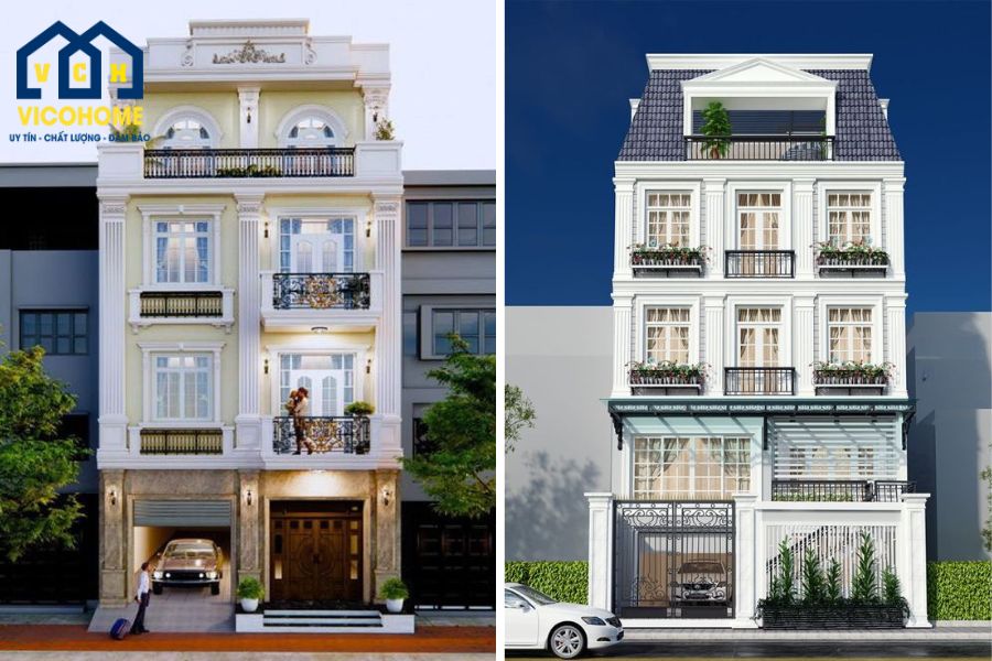 nhà 4 tầng tân cổ điển mặt tiền 8m