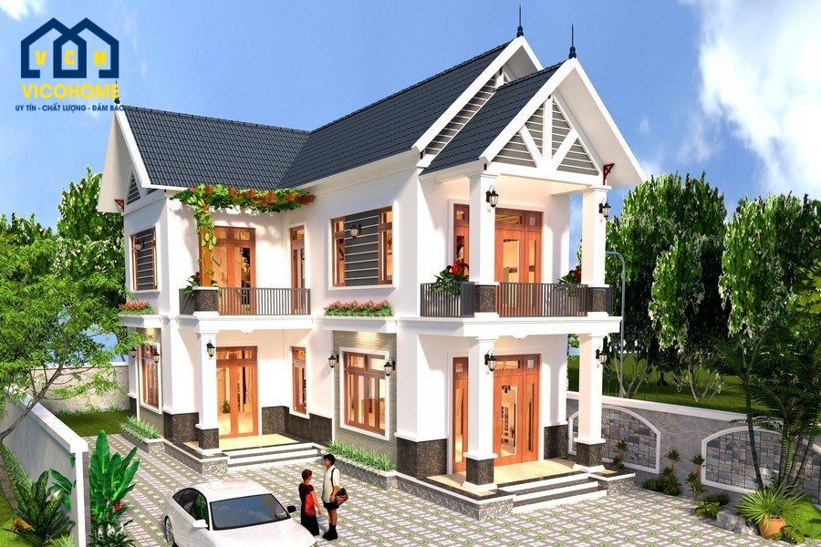 nhà chữ l 2 tầng mái thái