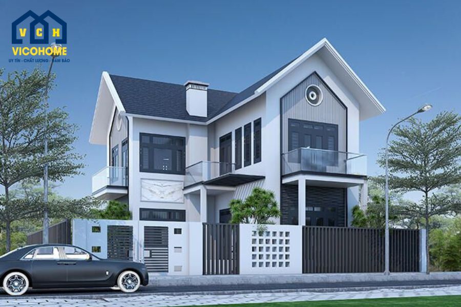 nhà chữ l mái thái 2 tầng