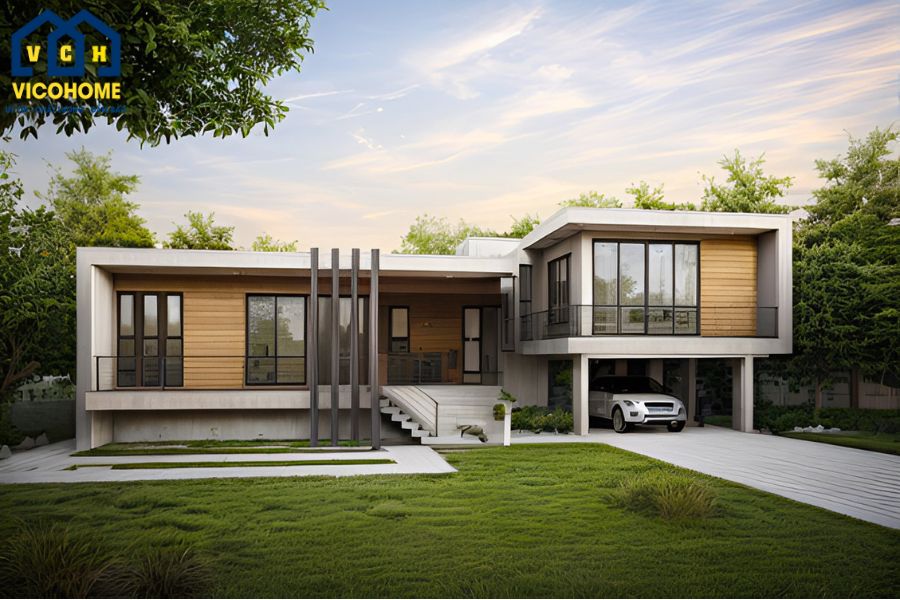 nhà mái bằng 1 tầng 4 phòng ngủ