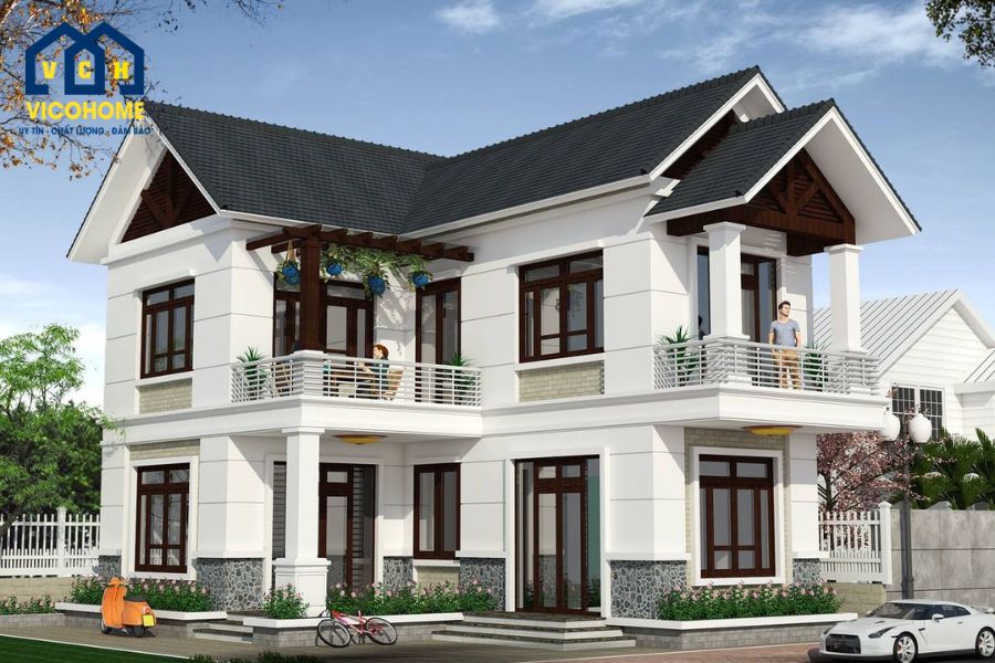 nhà mái thái 2 tầng chữ l