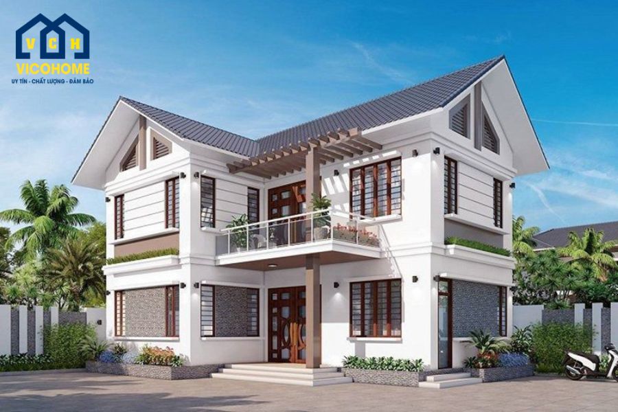 nhà mái thái chữ l 2 tầng