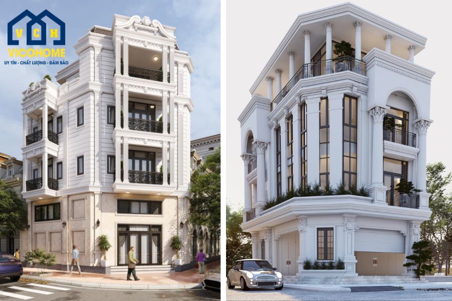 nhà tân cổ điển 4 tầng 2 mặt tiền