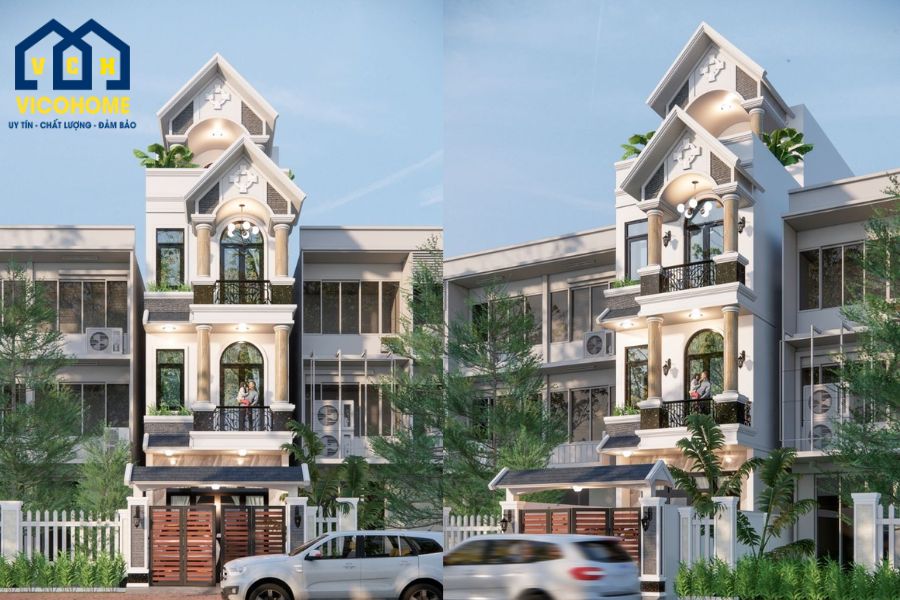 nhà tân cổ điển 4 tầng mái thái
