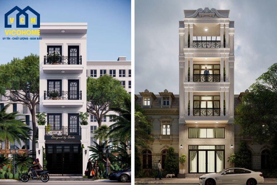 nhà tân cổ điển 4 tầng mặt tiền 5m
