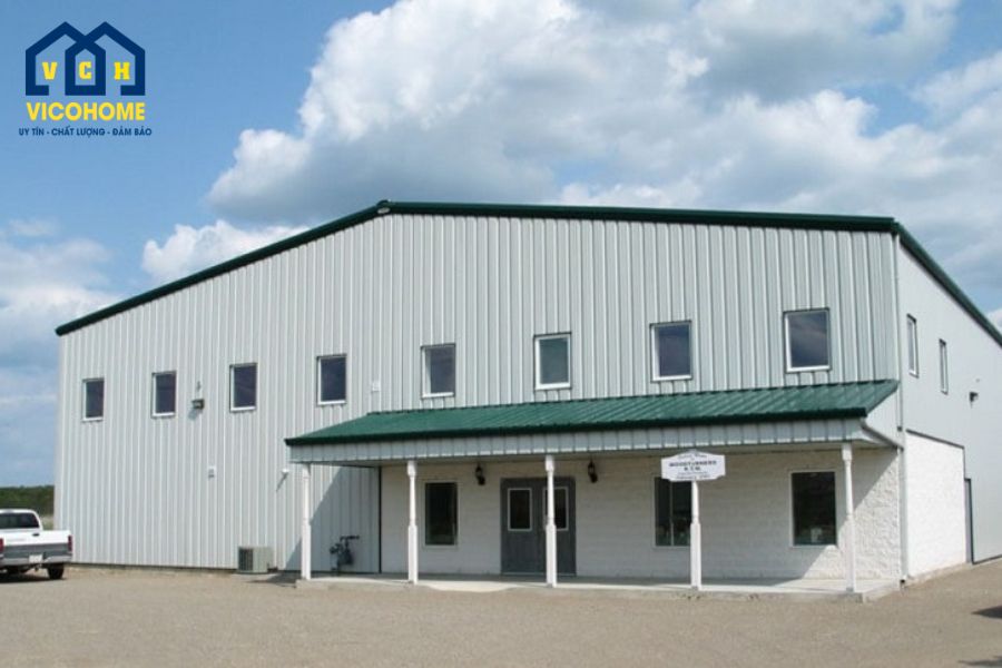 nhà xưởng khung thép 2 tầng