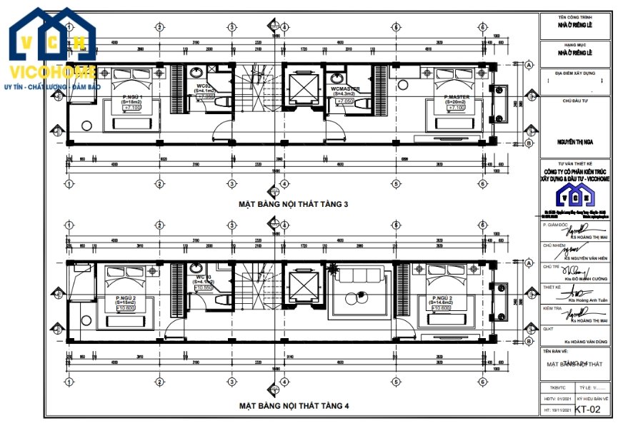 Bản vẽ thiết kế nhà phố cho khách của Vicohome - Tầng 3,4