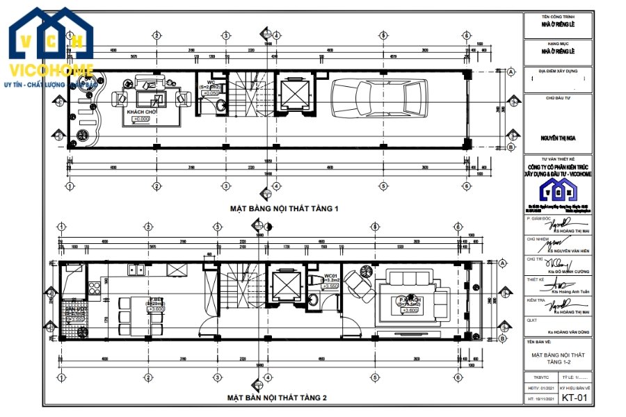 Bản vẽ thiết kế nhà phố cho khách của Vicohome - Tầng 1,2