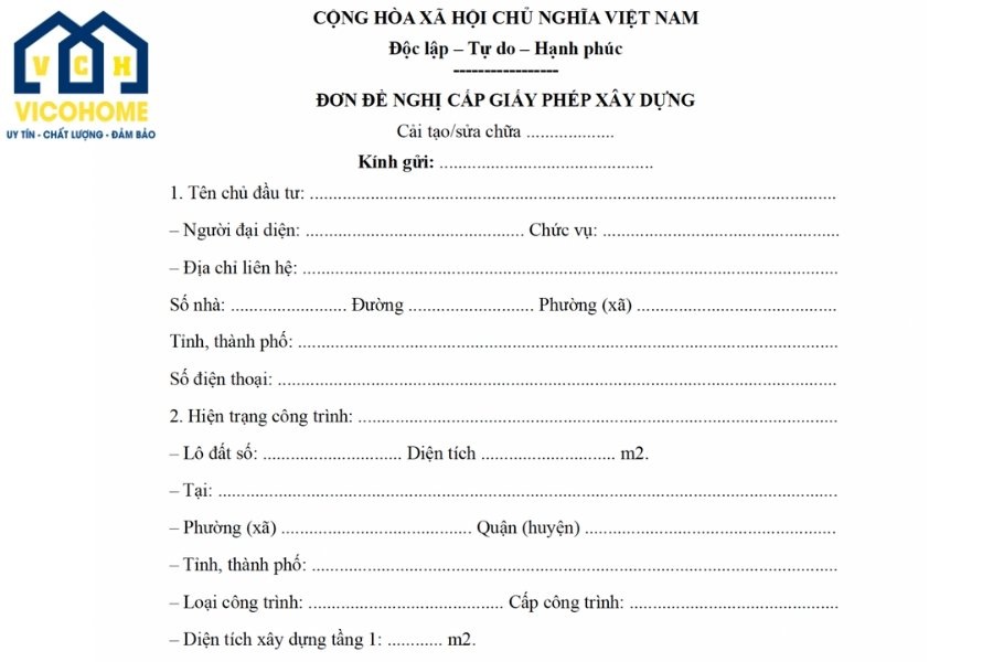đơn xin sửa chữa nhà tập thể
