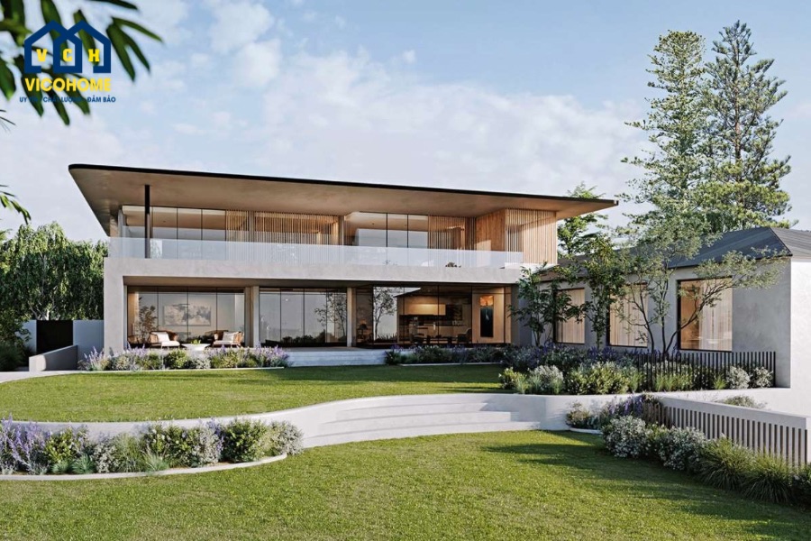 mẫu nhà ống 2 tầng 5x20m có sân vườn