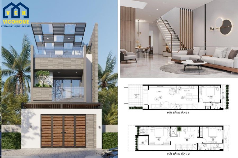 nhà ống 2 tầng 5x20m hiện đại