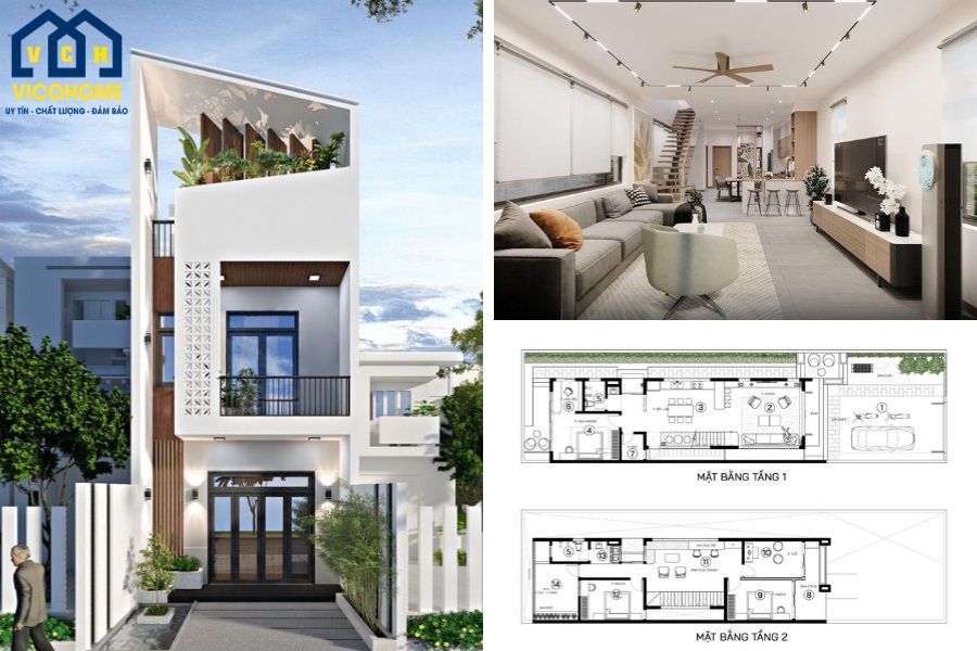 thiết kế nhà ống 5x20m 2 tầng 3 phòng ngủ