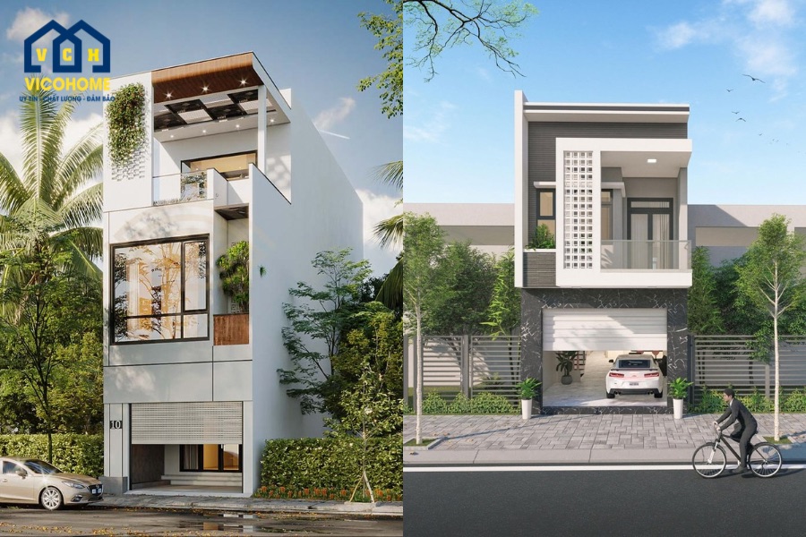 thiết kế nhà ống 5x20m 2 tầng có gara