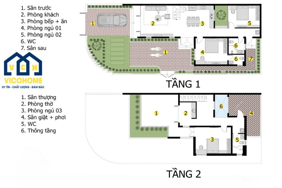 Bản vẽ thiết kế nhà 2 tầng 2 mặt tiền lô góc