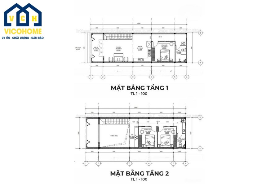 Bản vẽ thiết kế nhà 2 tầng 6x15 đẹp - 3