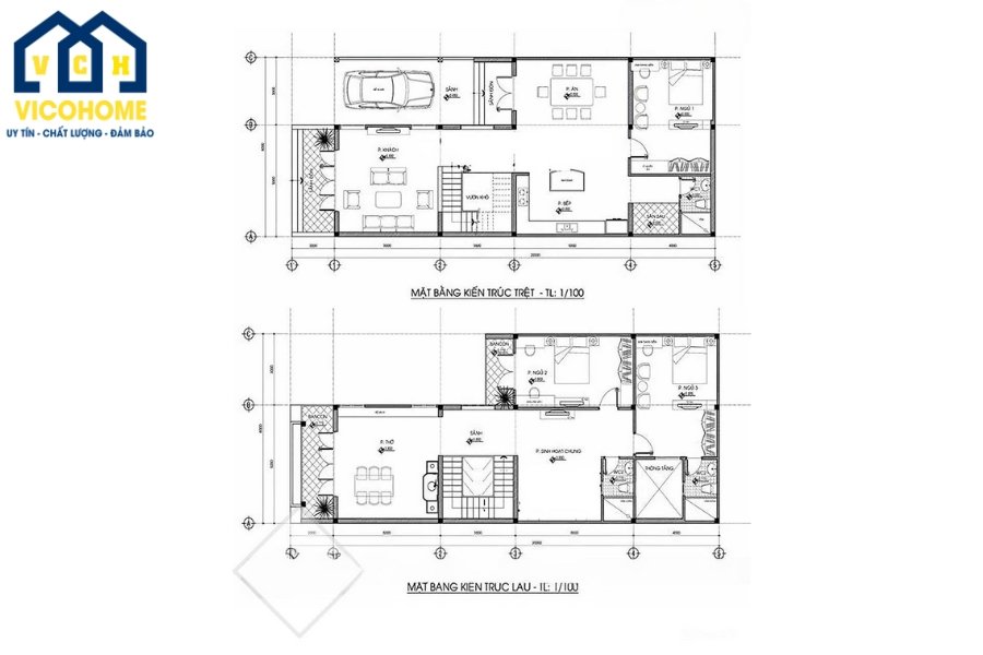 Bản vẽ thiết kế nhà 2 tầng 6x15 đẹp - 2