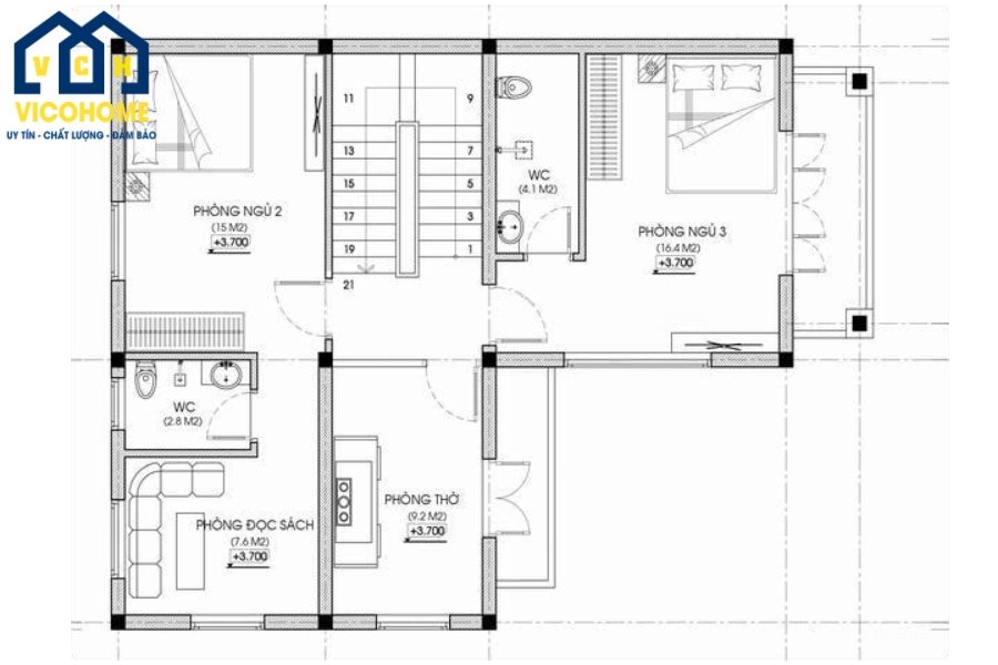 Bản vẽ thiết kế nhà 2 tầng 80m2 đẹp - 3