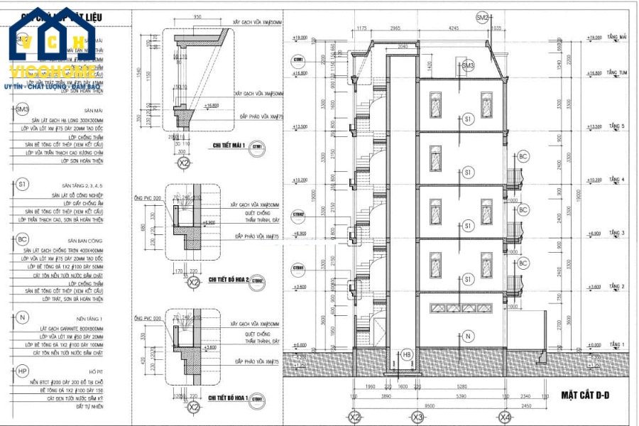 Bản vẽ thiết kế nhà 5 tầng 5x20m có thang máy đẹp - 2