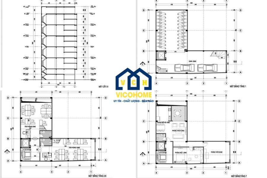 Bản vẽ thiết kế nhà 7 tầng 