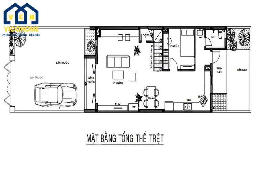 Chi phí thiết kế nhà ống 1 tầng 5x20