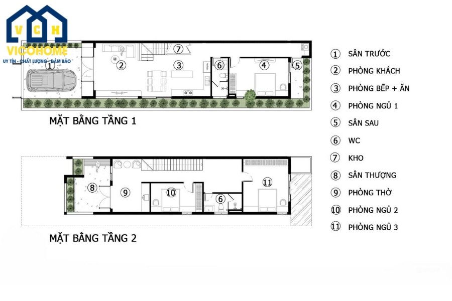 Bố trí công năng mẫu nhà phố 2 tầng 5x15 - 2