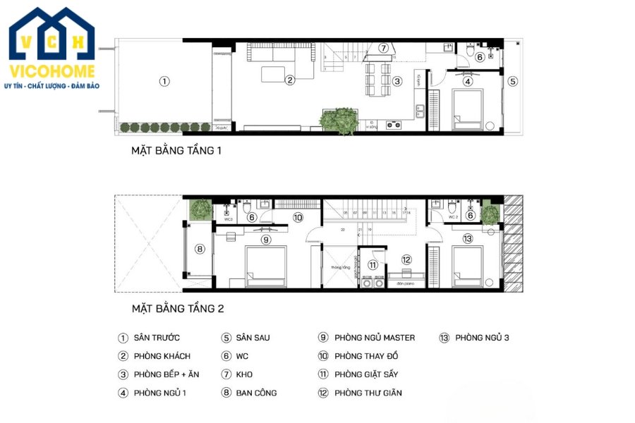 Bố trí công năng mẫu nhà phố 2 tầng 5x15 - 3