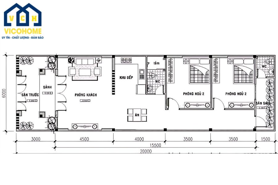 Đảm bảo công năng mẫu nhà ống 1 tầng 5x20