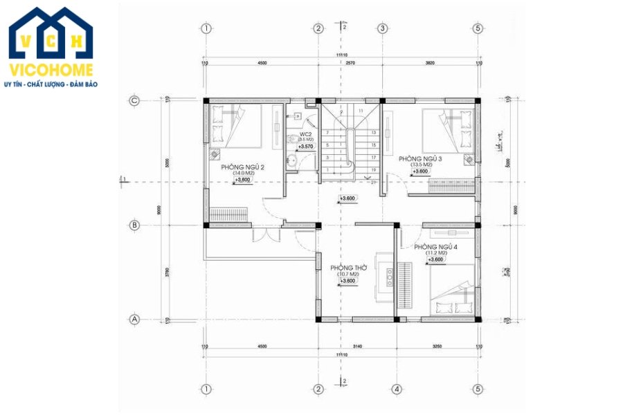 Tư vấn công năng thiết kế mẫu nhà 2 tầng 80m2 - Tầng 2