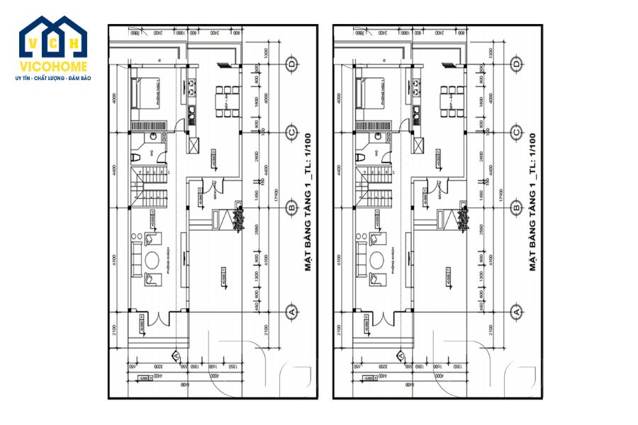 bản vẽ nhà chữ l 2 tầng 60m2