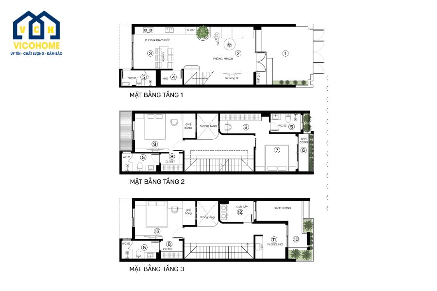 bản vẽ nhà ống 3 tầng 5x20m