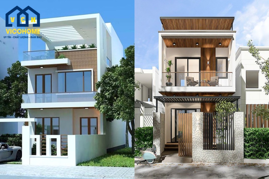 mẫu nhà 2 tầng 1 tum mặt tiền 6m
