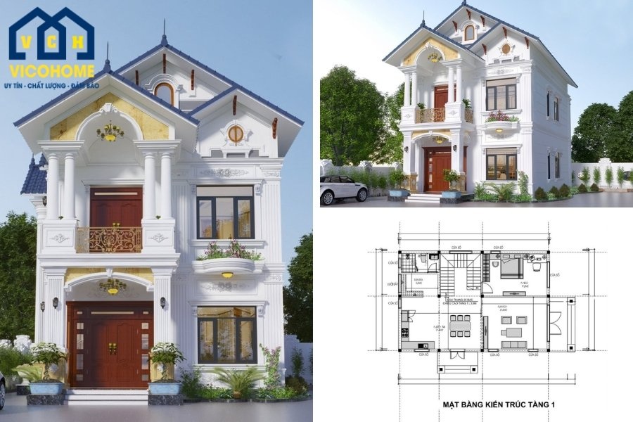 mẫu nhà 2 tầng mặt tiền 6m 4 phòng ngủ