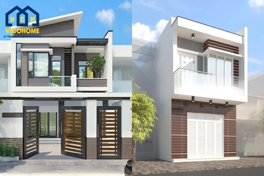 mẫu nhà 2 tầng mặt tiền 6m hiện đại