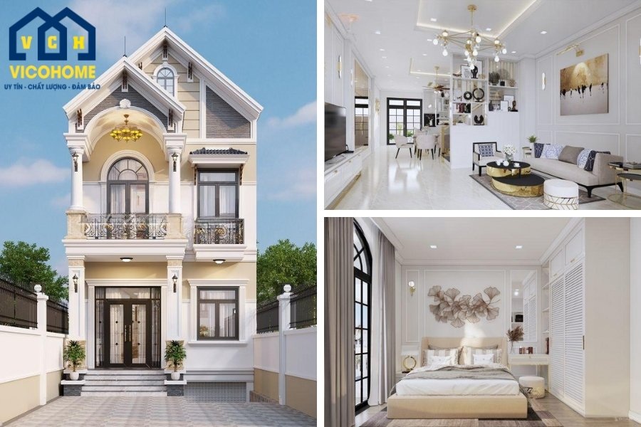 nhà mặt tiền 6m 2 tầng tân cổ điển