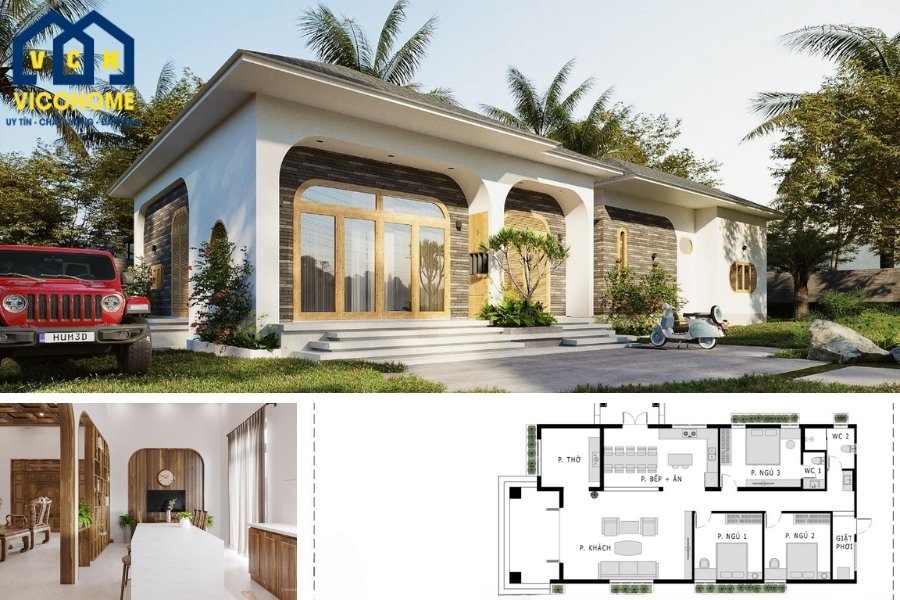 mẫu nhà 1 tầng 3 phòng ngủ