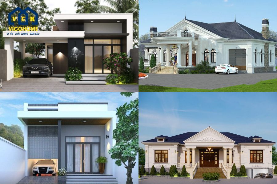 mẫu nhà 1 tầng có gara ô to