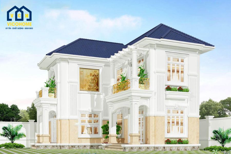 mẫu nhà 2 tầng chữ l 90m2