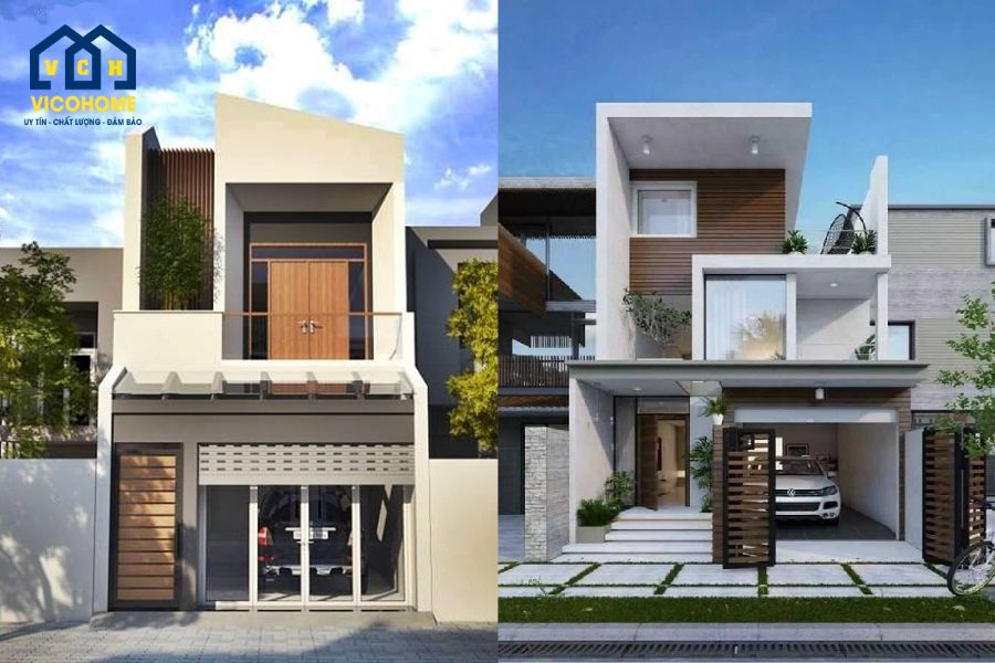 mẫu nhà 2 tầng có gara ô to