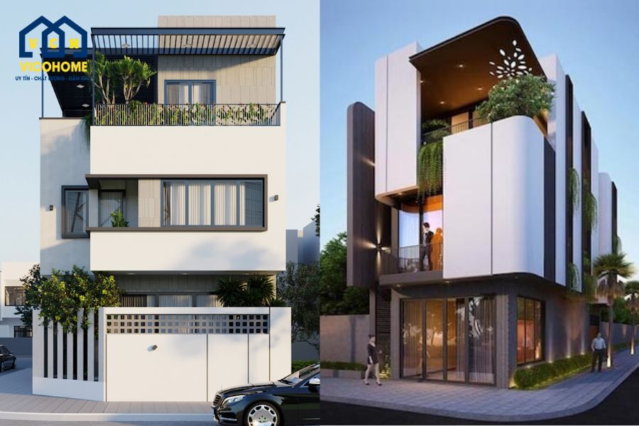 mẫu nhà 3 tầng 2 mặt tiền hiện đại