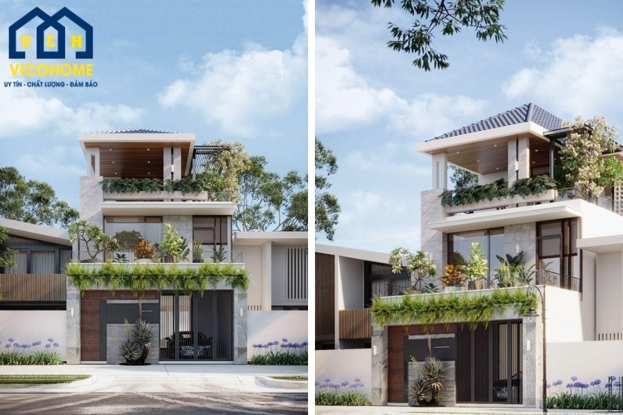 mẫu nhà 3 tầng mái nhật đẹp