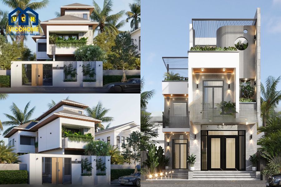 mẫu nhà chữ l 2 tầng 1 tum