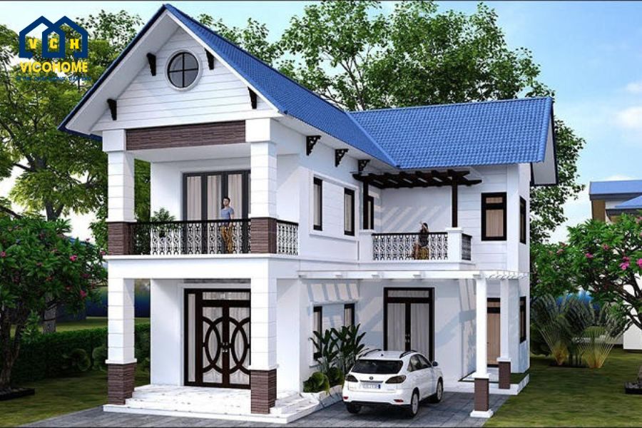 mẫu nhà chữ l 2 tầng 70m2