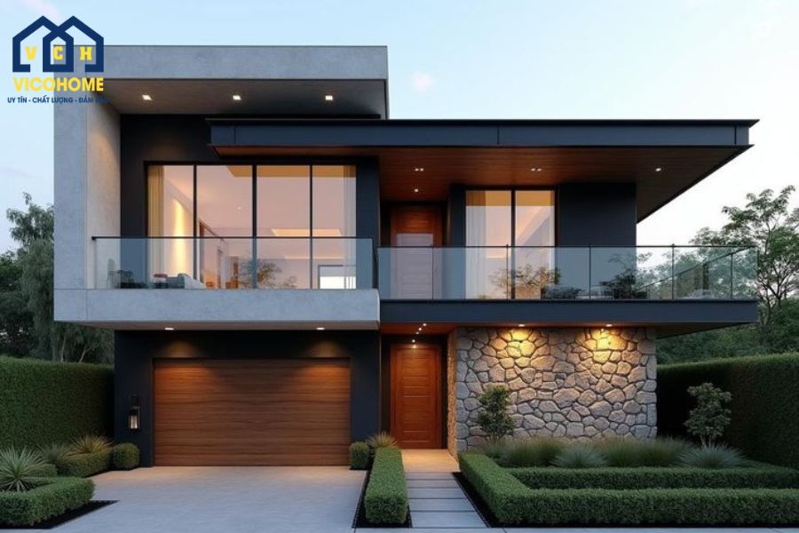 mẫu nhà khung thép 2 tầng đẹp