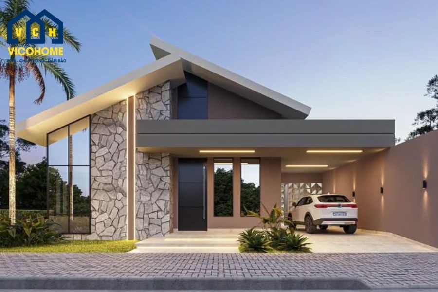 mẫu nhà mái lệch 1 tầng hiện đại