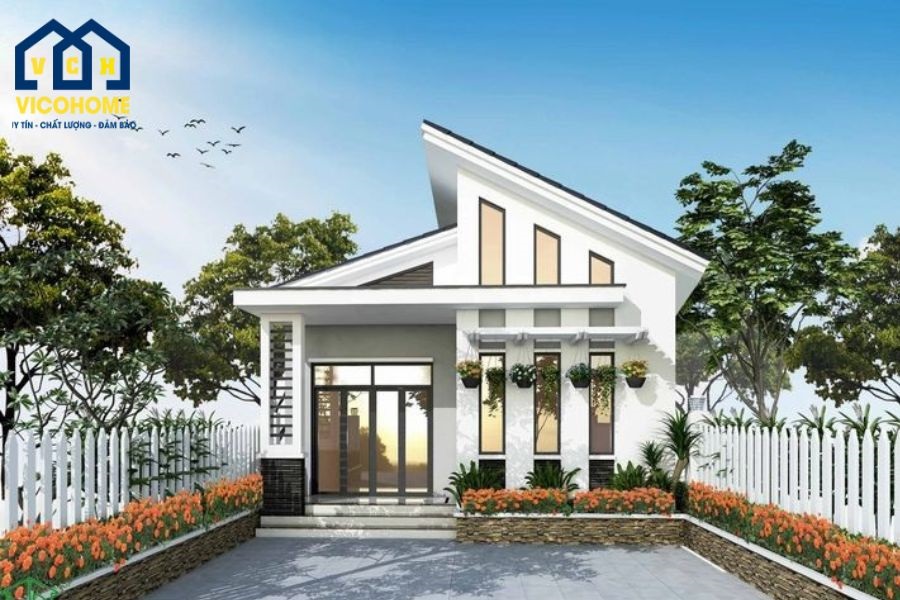 mẫu nhà mái lệch 1 tầng ở nông thôn