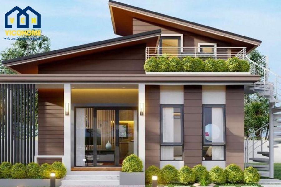 mẫu nhà mái lệch 1 tầng