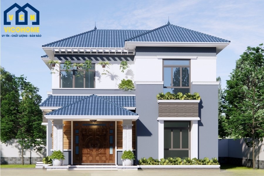 mẫu nhà mái nhật 2 tầng