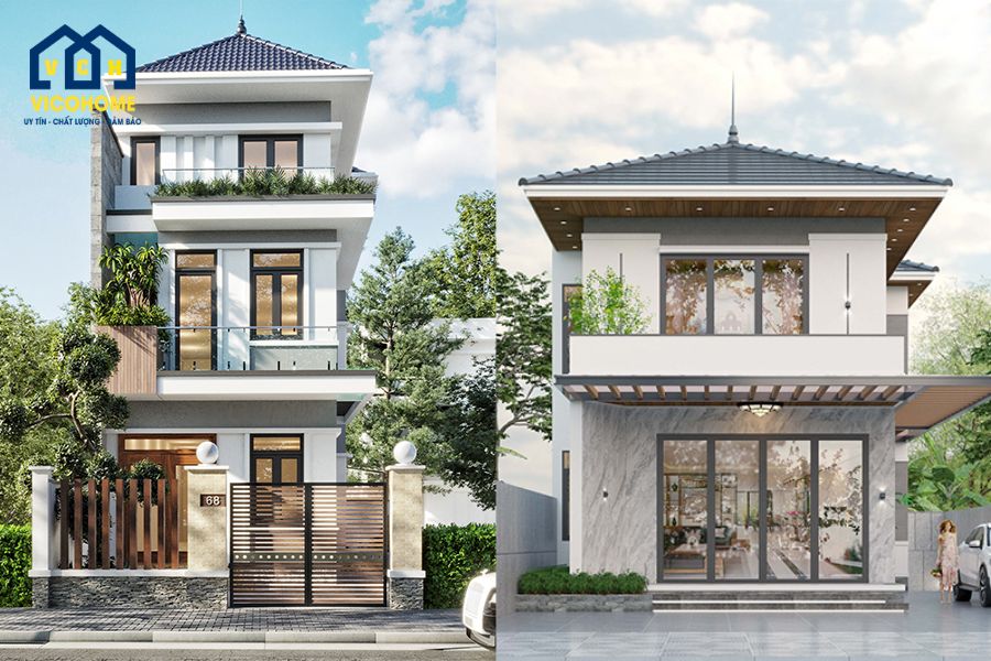 mẫu nhà ống 2 tầng mái nhật